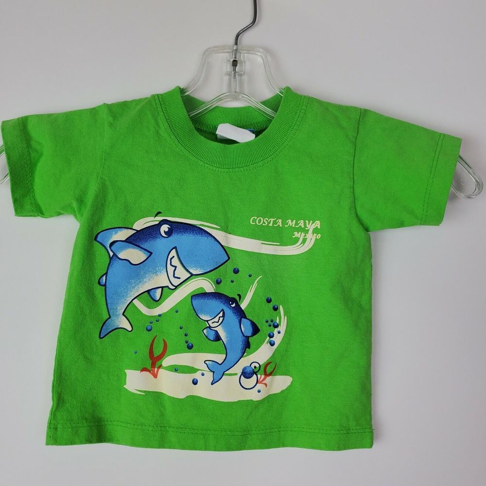 Costa Maya Mexico Green Sharks T-Shirt Size 4 Toddler Boys Short Sleeve